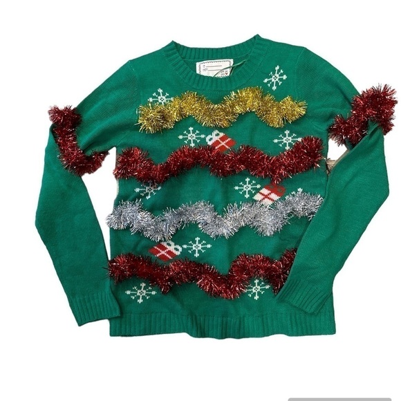 Ugly Christmas Sweater With Love Derek Heart Medium tinsel - Picture 1 of 3